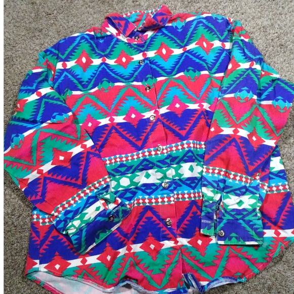 Vtg 90s Roughrider by Circle Y Western Shirt, Tribal Aztec Pattern Women's Small - Picture 1 of 11
